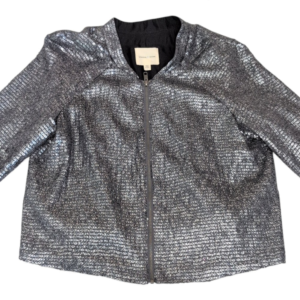 Silence & Noise Silver Metallic Bomber Jacket - Size L